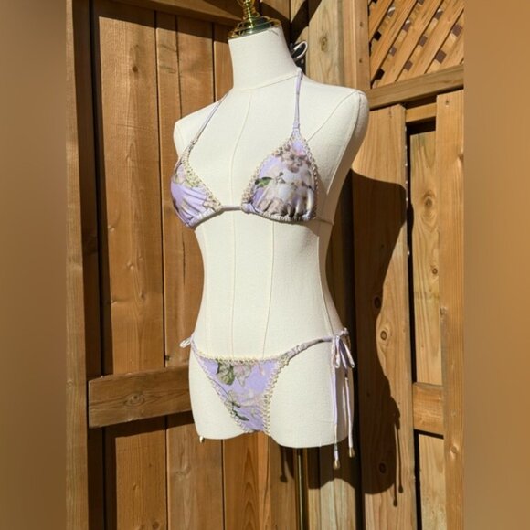 🆕 ZIMMERMANN 🧿 NWOT Acacia Crochet Edge Bikini, Lilac Floral MIX SZ 0/1 US 2/4 - Picture 2 of 16